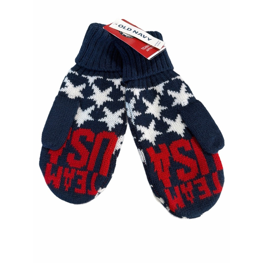 Old Navy Team USA Mittens One Size Navy Blue Star Print Olympic Games NWT